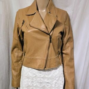 My Tribe Camel Leather Jacket
